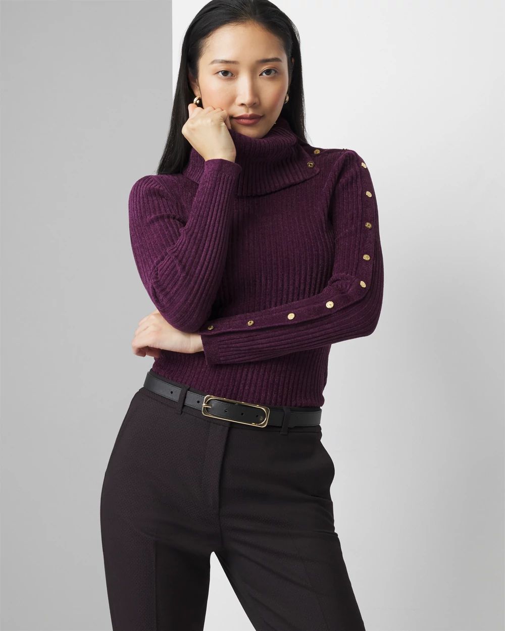 Chenille Button Sleeve Pullover White House Black Market